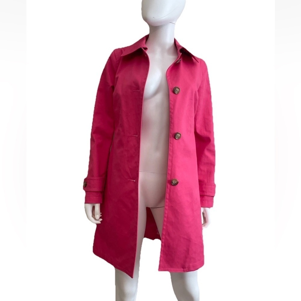 J Crew Vintage Fuchsia Pink Trench Mac Coat Womens Sz S Water Resistant Cotton